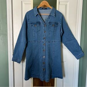 Women’s Denim A-line Long Sleeve Button Down Dress - Size 1X (XL)